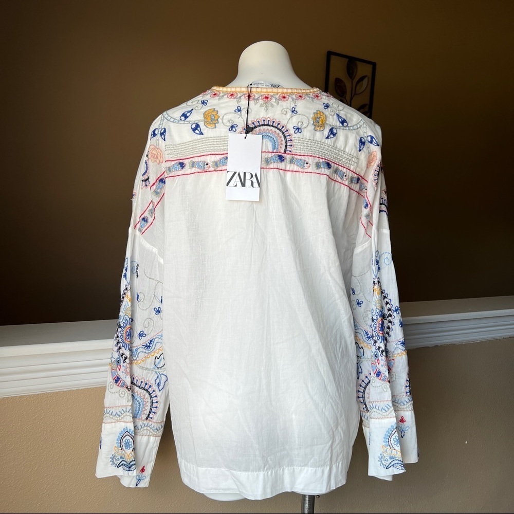 NWT ZARA EMBROIDERED BL Extra Xs XS BlOUSE OYSTER WHITE | 5107/241 - Picture 7 of 7